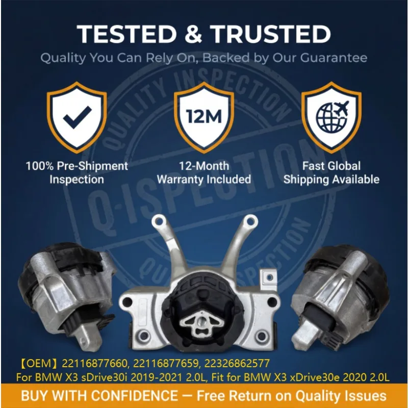 22116877659 Engine Motor Mount and Transmission Mount Kit For BMW X3 sDrive30i 2019-2021 xDrive30e 2.0L 22116877660 22326862577