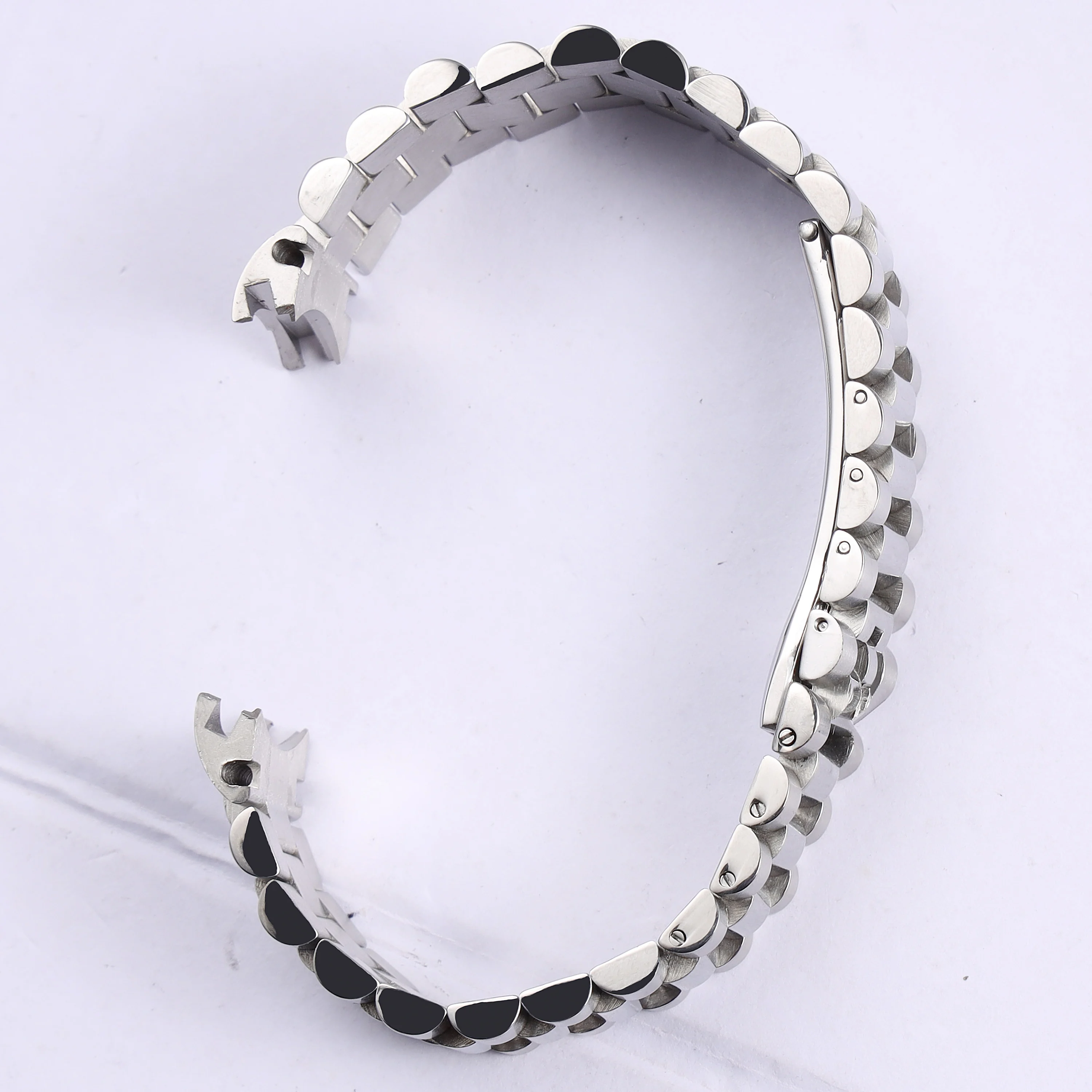 Eslabones de tornillo de extremo curvo sólido, cierre de despliegue, pulsera de reloj de pulsera de acero inoxidable, correa de Presidente para