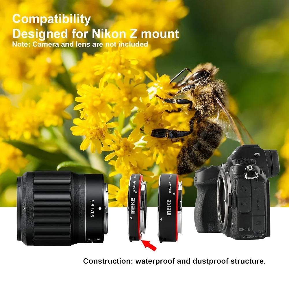 Meike MK-Z-AF1 Metal Auto Focus Macro Extension Tube Adapter Ring 11mm 18mm for Nikon Z-Mount Z5 Z50 Z50II Z6 Z6II Z7 Z7II ZFC