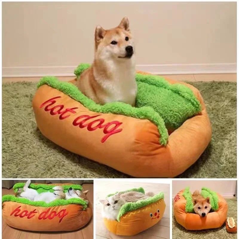 Hot Dog Bed Pet Lounger Doggie Bed Kennel Cat Puppy Warm Soft Removable House Sofa Mat Basket Blanket Hotdog Beds Sleeping Bag