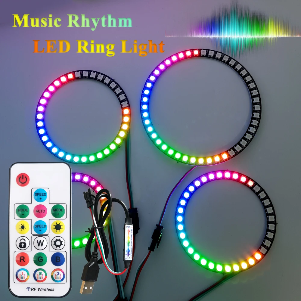 

Светодиодный кольцевой светильник с музыкальным ритмом, 5 В, WS2812, RGB, индивидуально адресуемый светильник, 24 35 45 светодиодов с 17 клавишами, музыкальный контроллер