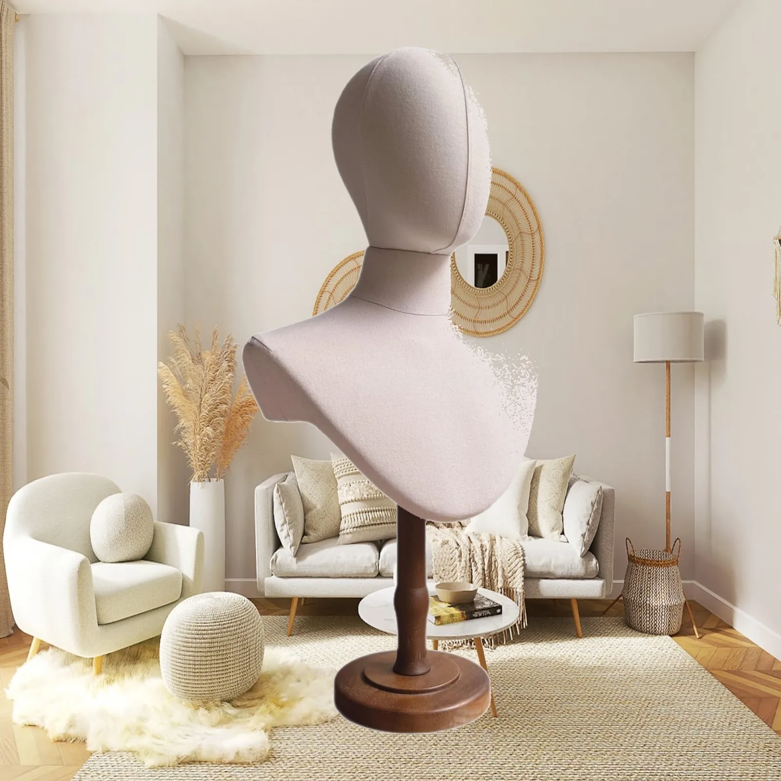 Mannequin Bust with Wooden Base Pin-Insertable Jewelry Display Bust Hairpiece Display Stand Antique-Style Tabletop for Jewelers