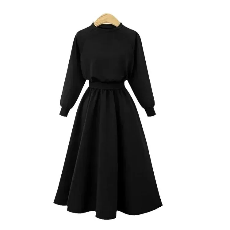 New Arrival Autumn/Winter Korean Style Long Sleeve Fitted Waist Sweatshirt Women's Clothing Fashionable Elegant Round Neck Dress