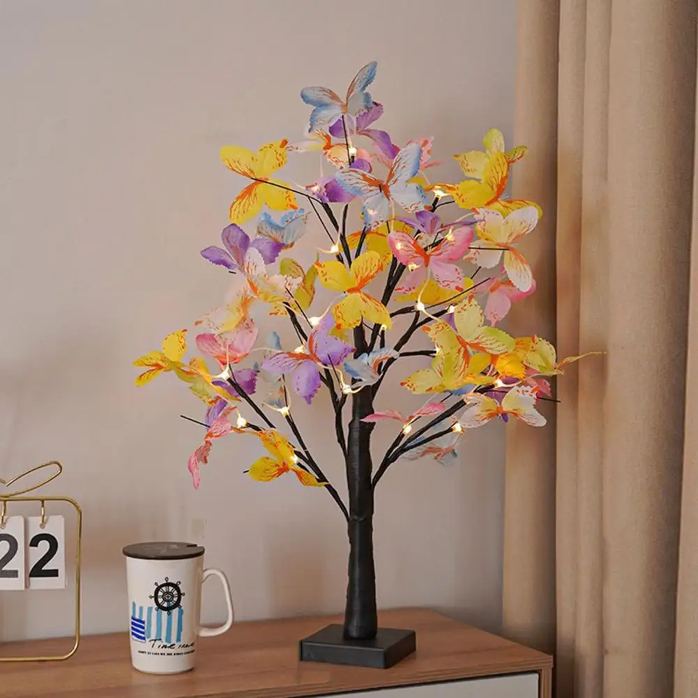 Usb Cable Powered Tree Light Butterfly Led Birch Tree Lamp Diy Adjustable Branches Soft Glow Table Lamp for Party Decoration