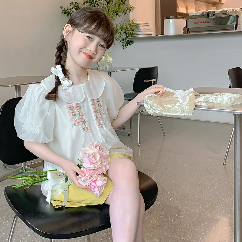 Girls Two-piece Set 2024 Summer New Childrens Clothing Western Style Hanfu Little Girl New Chinese Two-piece Set Leisure Simple image 2