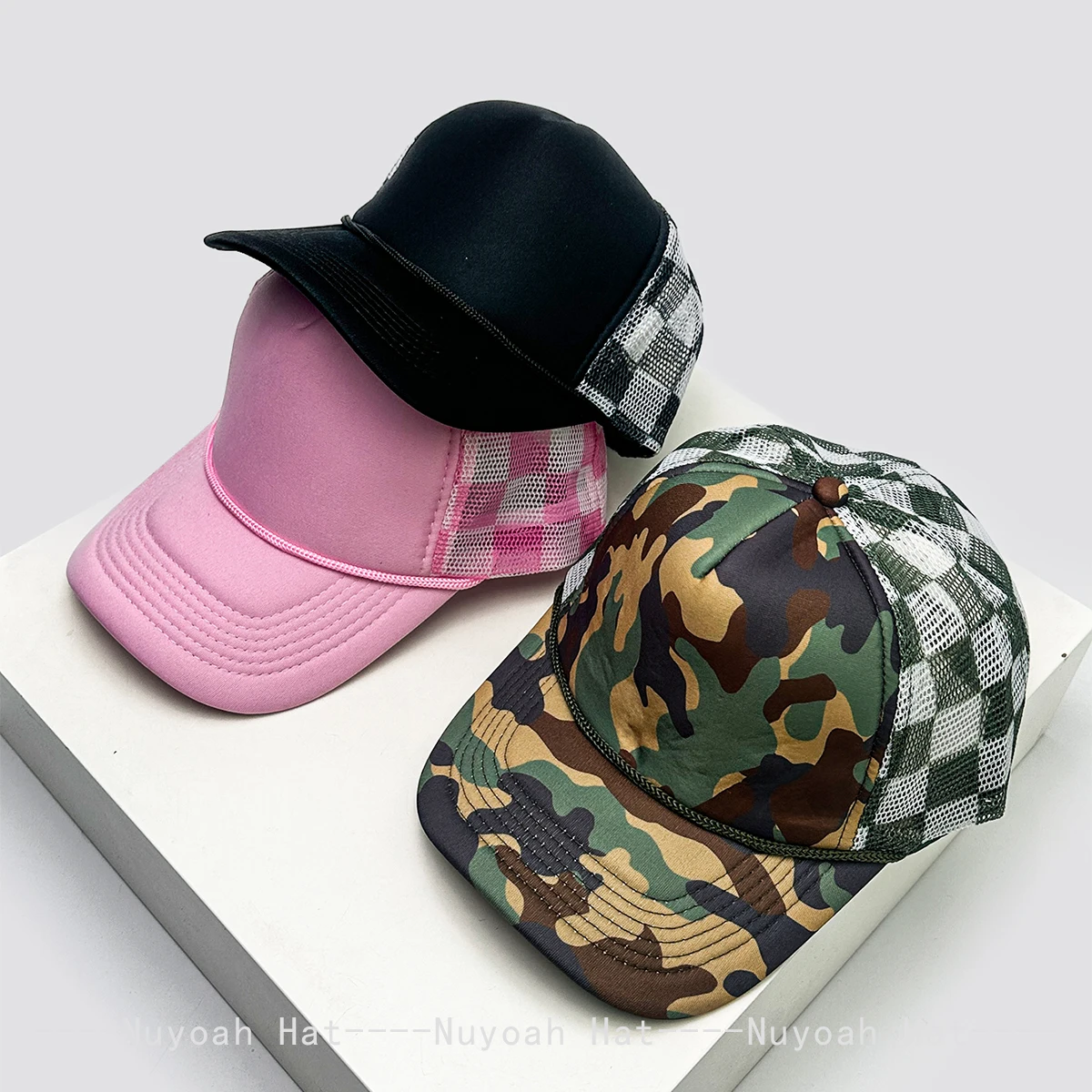 

New Unisex Simple Solid Plaid Camouflage Color Baseball Hats Sunshade Color Block Breathable Casual Trucker Caps Versatile Mesh
