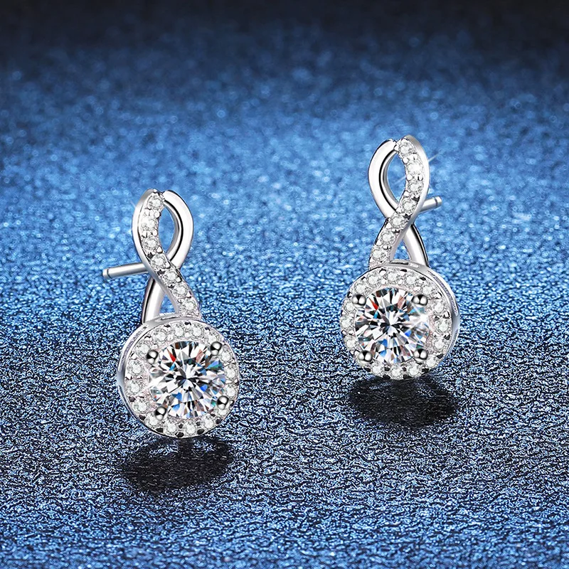 Earrings Platinum PT950 18K Gold Female 8-shaped Round Package Full Diamond D Color 1 Carat Moissanite Light Luxury Earrings