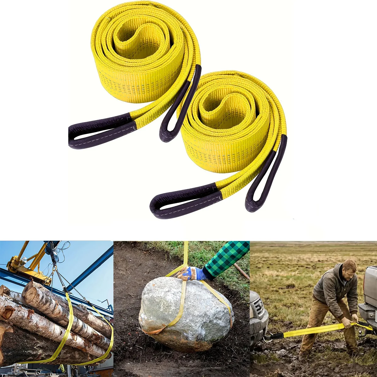 Lifting Sling Strap Heavy Duty Double Layer Flat Webbing Belt Cargo Bundling Load Bearing Winch Tree Protection Furniture Moving