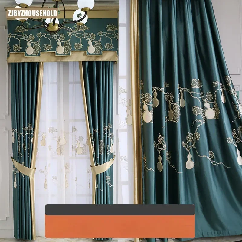 

New Chinese Curtains Classical Chinese Style Curtains for Living Dining Room BedroomGourd Satin High Precision Embroidery