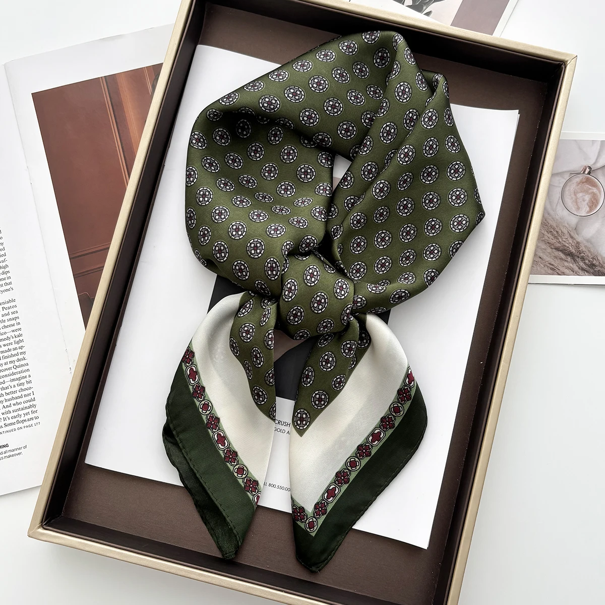 Luxury Design Print Square Scarf Women Soft Hairband Neckerchief Hijab Headband Foulard Bag Ribbons Gift 70*70cm Bandanas image 2