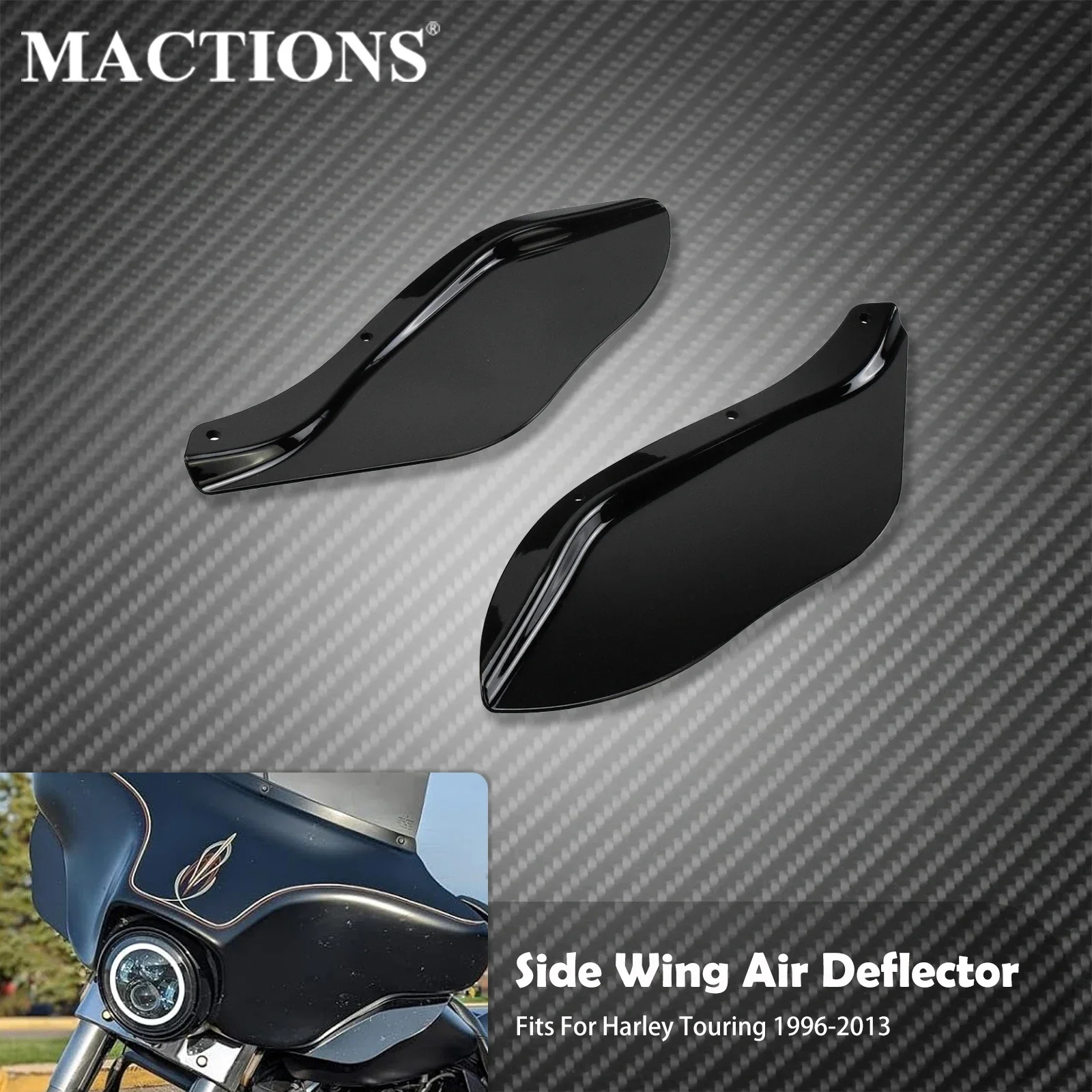 รถจักรยานยนต์ปีกด้านข้างกระจก Air Deflector สีดํา Fairing Deflectors สําหรับ Harley Touring Road King Electra Street Glide 96-13