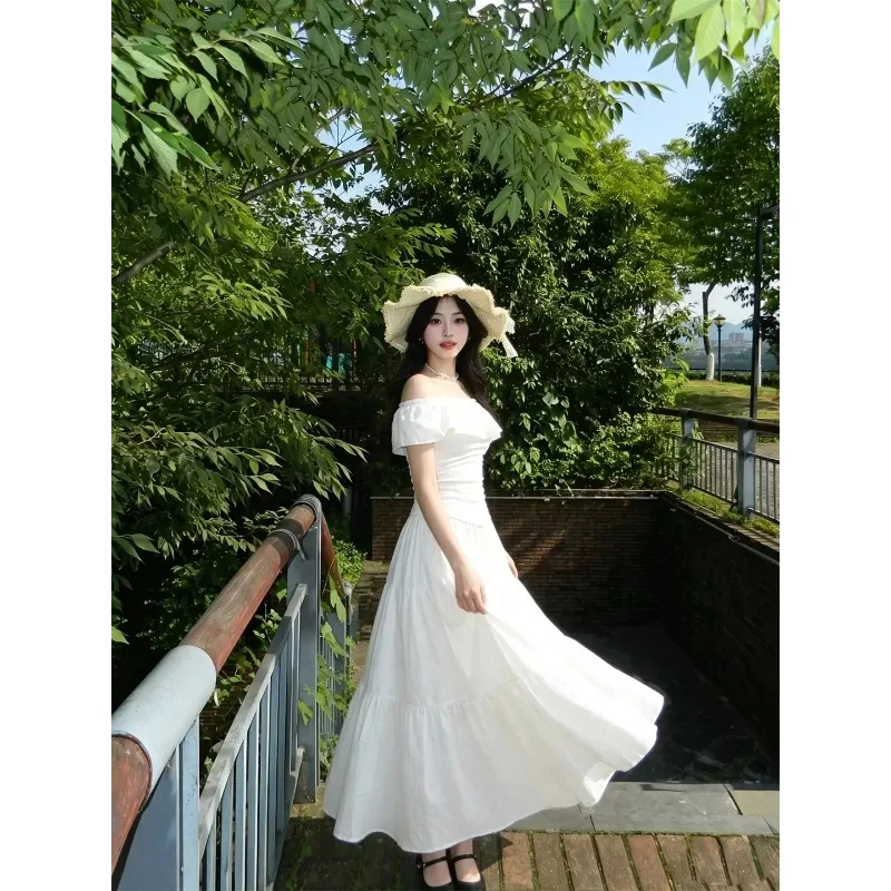 

Women's Off-Shoulder Top Tiered Maxi Skirt Two-Piece Set