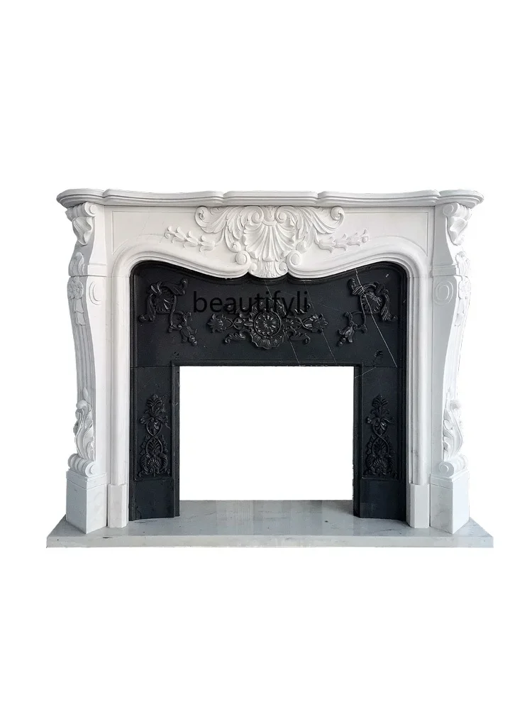 Marble Mantelshelf Stone Carving White Marble European Style French Simplicity Style Living Room Decoration Stone Curio Cabinet