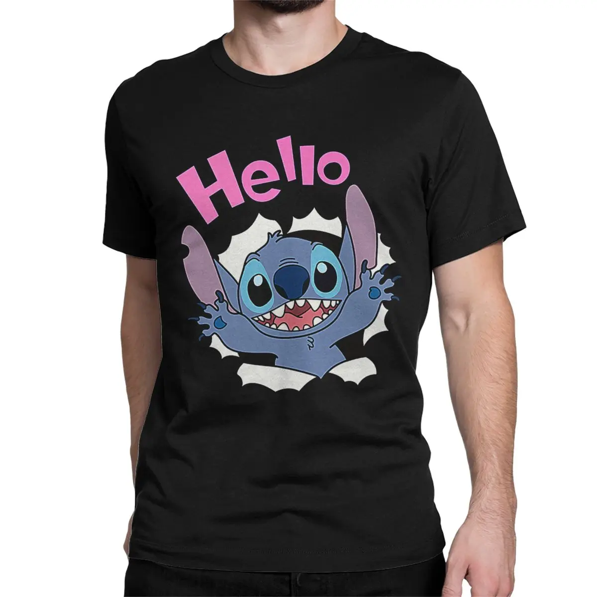 Hello Lt's Stitch for Men Women T Shirt Disney Novelty Tee Shirt Short Sleeve Crew Neck T-Shirts Pure Cotton Summer Clothes