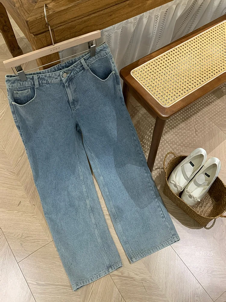 

Джинсы женские прямого кроя с высокой талией, больших размеров, винтажные, из денима, в стиле ретро, Oxygen Ci Island