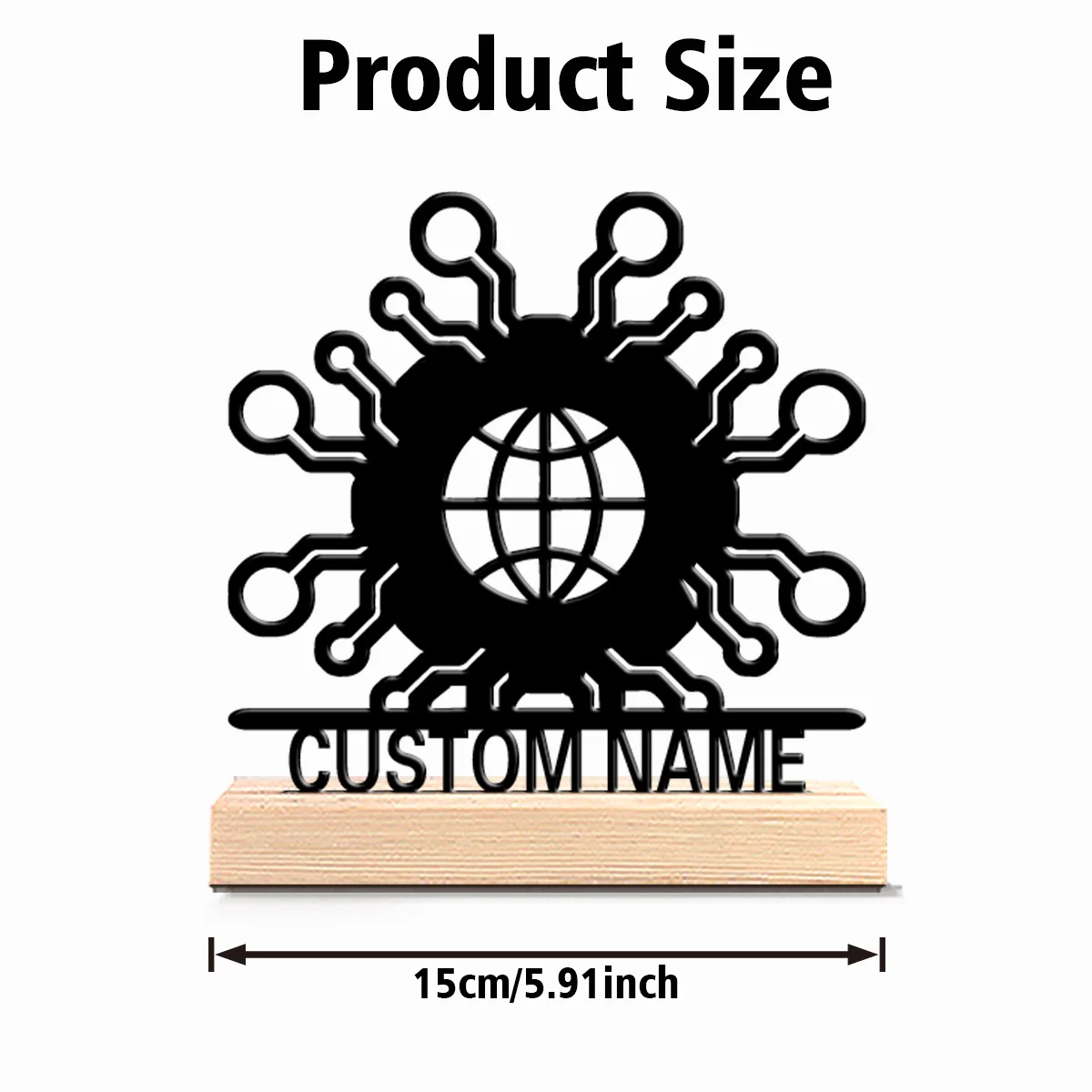 1pc New Design Personalized Custom Global network Metal Art With Wooden Base Tabletop Decoration Desktop sculpture with wooden