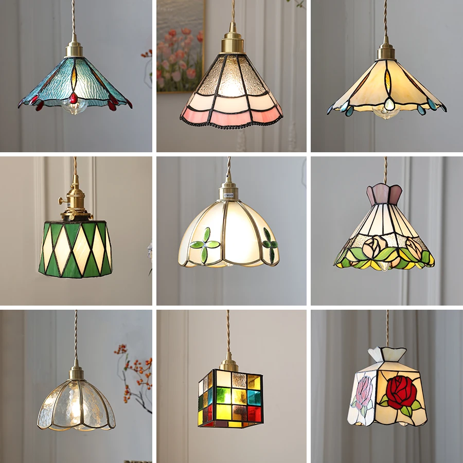 

Латунная паяльная лампа ручной работы в американском стиле, прикроватная тумбочка, ресторан, кафе, витраж, маленькая люстра