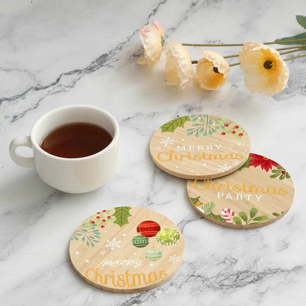 

3PCS New Year Heat-insulated Tea Cup Pads, Bamboo Coasters, Kitchen Decoration, Home Dinning Placemat