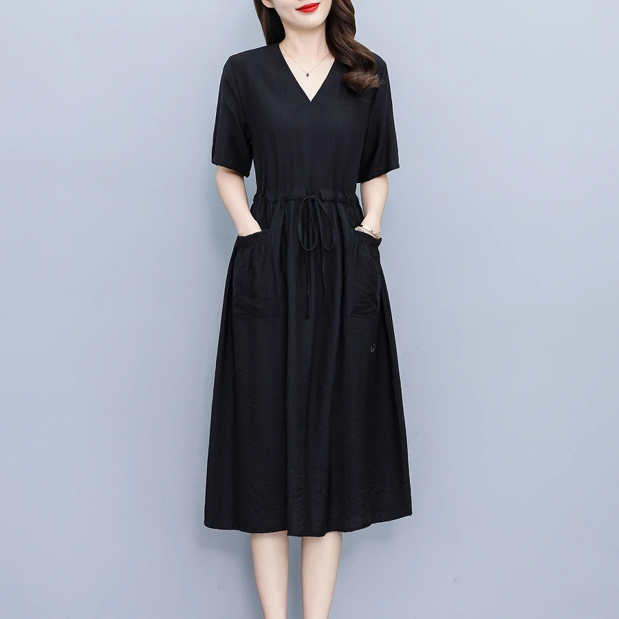 

New Fashion Summer Dresses For Women 2024 Plus Size Dress Casual Vintage Elegant solid slim Dresses Woman Clothes