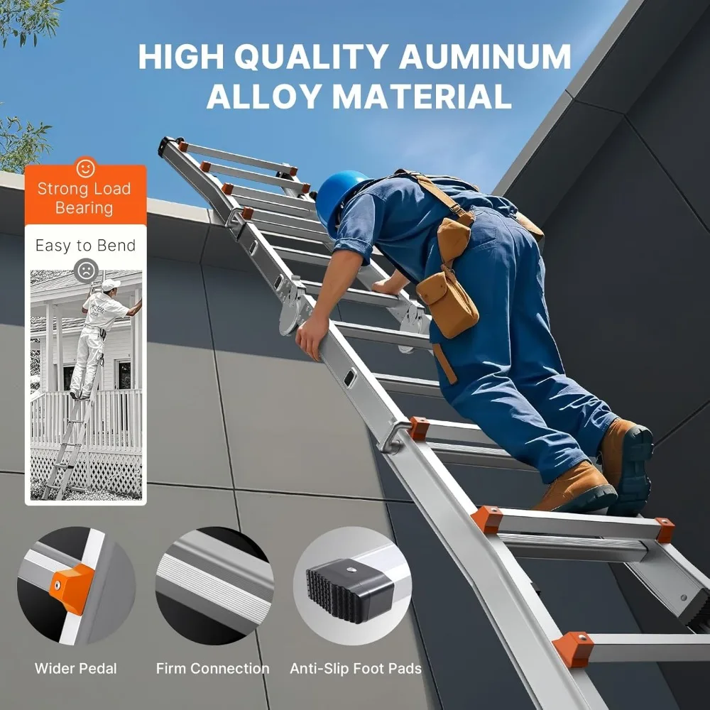 アルミ製伸縮はしご 20.5フィート テレスコピックAフレーム、多機能ポータブル折りたたみ式、住宅修理やRV使用に