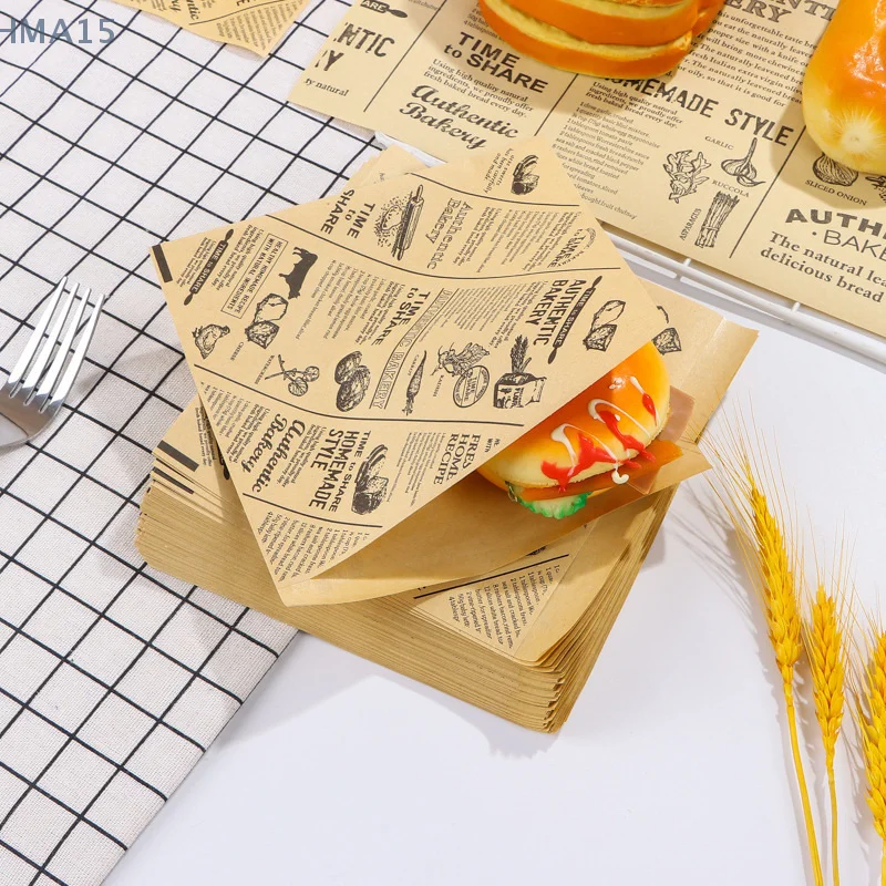 10/20/50Sheets Food Wrapping Paper Newspaper Design Sandwich Burger Fries Fried Food Wrapping Paper Plate Mat Oil Waxed Paper