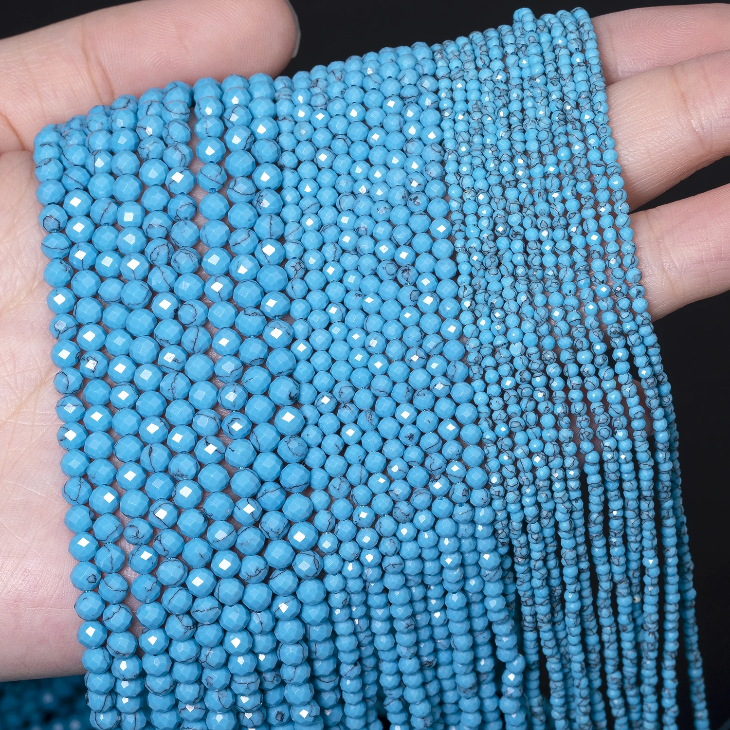 2 3 4mm Natural Faceted Blue Line Turquoise Gem Stone Beads Mineral Beads For Jewelry Making DIY Bracelets Necklace Accessories
