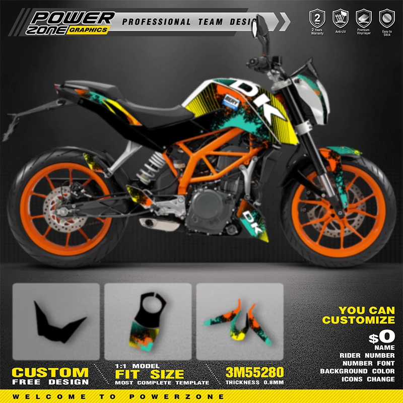 PowerZone for Custom Team Graphics Backgrounds Decals Stickers Kit For KTM 2011-2016 DUKE 125 200 390 Motorcycle SUPERMOTO 07