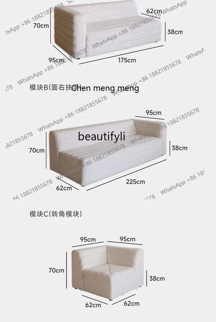 Italian Minimalist Cream Style Straight Row Three-Seat Fabric Sofa Corner Art-Sofa Recliner