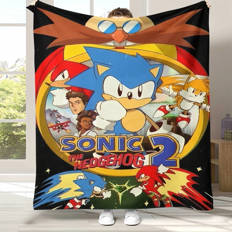 Retro S-Sonic Cartoon Game Flannel Blanket,Ultra Soft Warm Plush Throw for Home Bedroom Bed Sofa Cover Camping Picnic gift