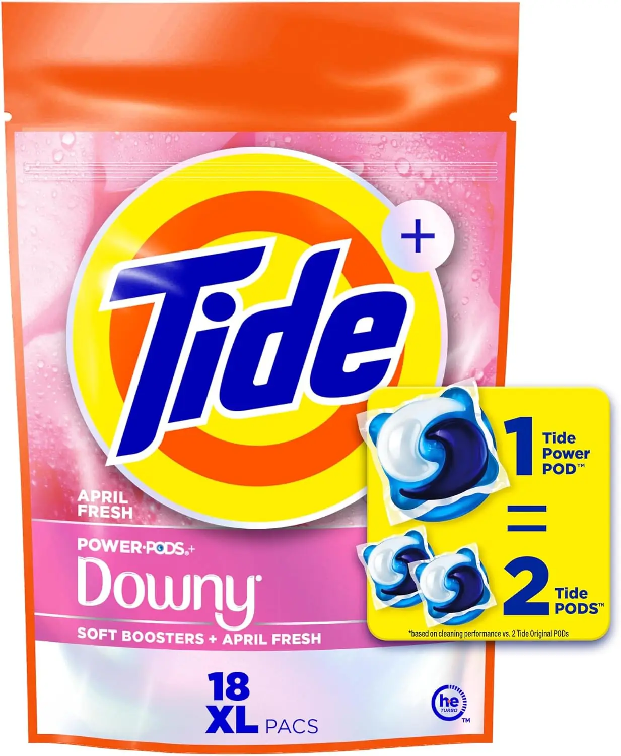 Power PODs 2-in-1 Laundry Detergent Pods with Downy Soft Boosters, Lasting Freshness with April Fresh Scent, 18/45/63 Count