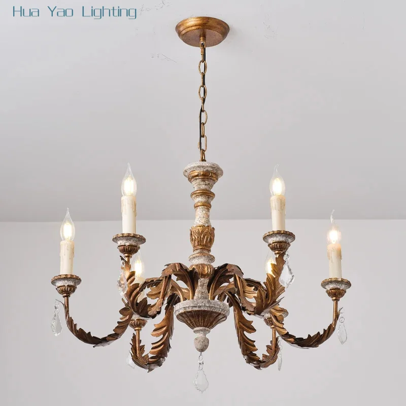 

French pastoral retro wood chandelier, designer homestay cafe lamp, bedroom main lamp, living room dining room lamp