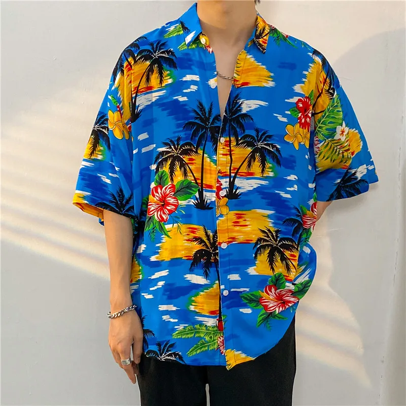 【26 Colors】 Hawaiian Beach Shirt-Animal Print 3/4 Sleeve-Cotton- Men's and Women's Seaside Tour Casual Vacation Flower Shirt