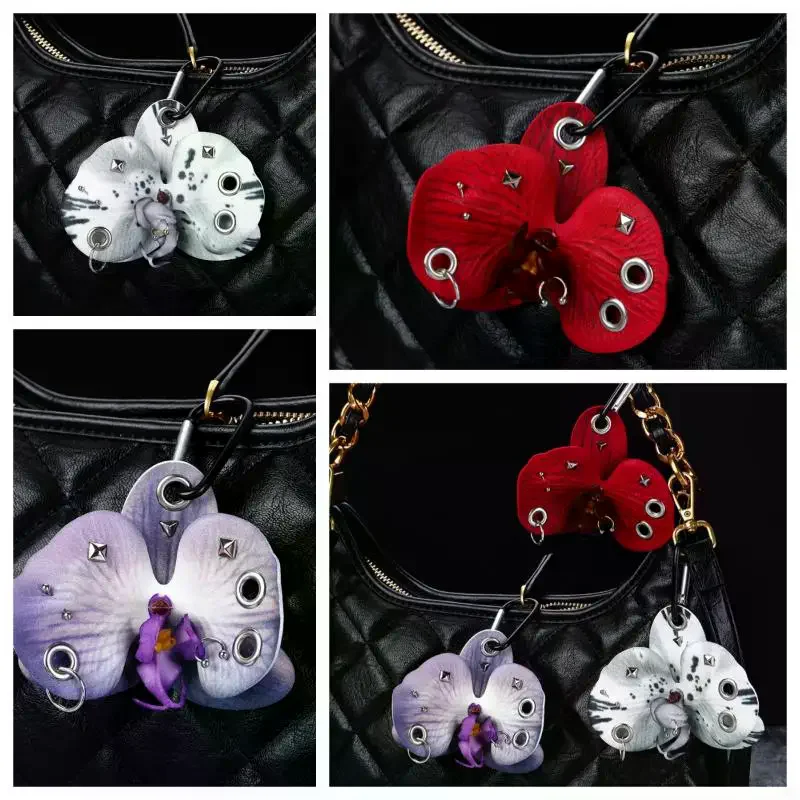 New Creative Exquisite Phalaenopsis Orchid Keychain Sweet Simulation Flower Pendant Key Ring Backpack Hangings Decoration Gifts