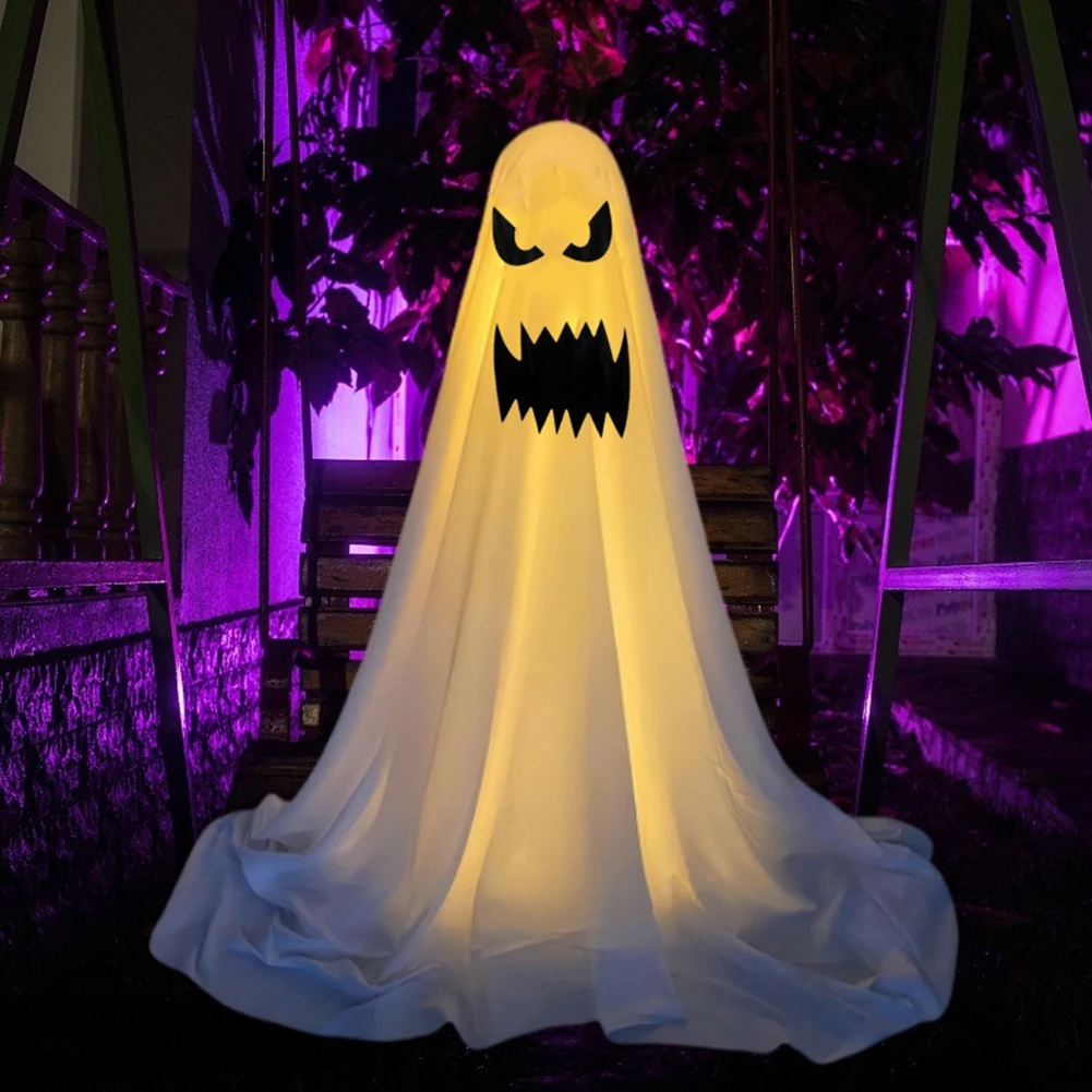 165cm/65 Inch Luminous Spooky Ghost Decor Halloween Ghost Light Scary White Ghost Standing Horror Props Garden Yard Decoration