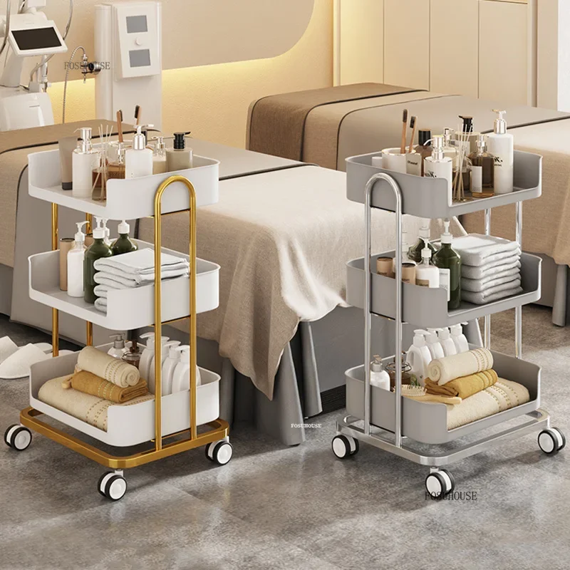 Modern Simple Beauty Salon Trolley Nail Hairdressing Aesthetic Auxiliary Cart with Wheels Creative Storage Cart Salon Furniture
