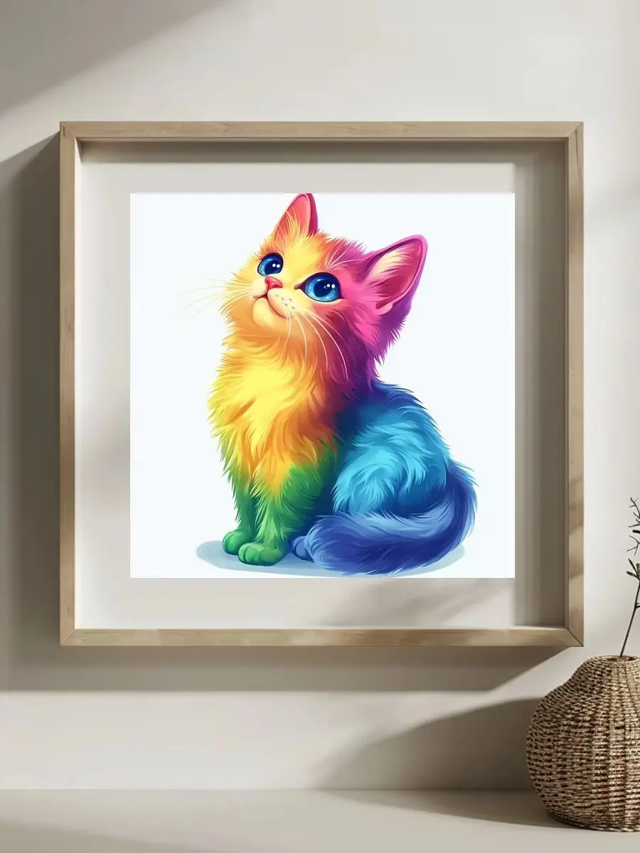1 Stück 30x30 cm/11,8 Zoll, 11Ct/14Ct Kreuzstich-Set, DIY Valentinstagsgeschenk, Stickerei-Set für Festlichkeiten, Regenbogenkatze – Detail 1