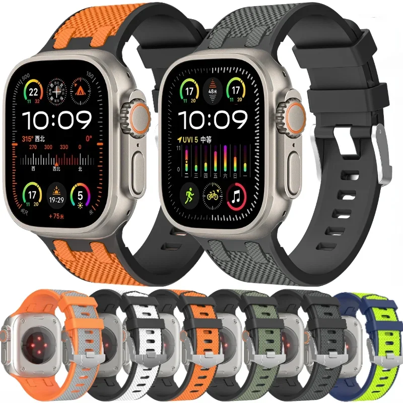 Sports Silicone Strap For Apple Watch Ultra 2 49mm Series 10 9 8 7 46mm 45mm Bracelet Wristband iWatch 6 5 4 SE 44mm 42mm Correa