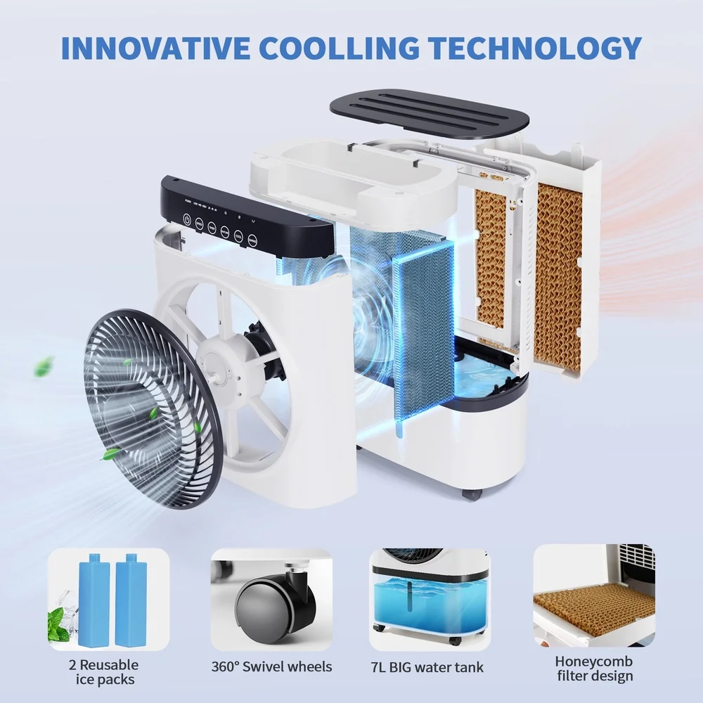 3-in-1 Portable Air Cooler with Remote Control Evaporative Fan Humidifier Quiet Operation Dual Water Tank System Home Office