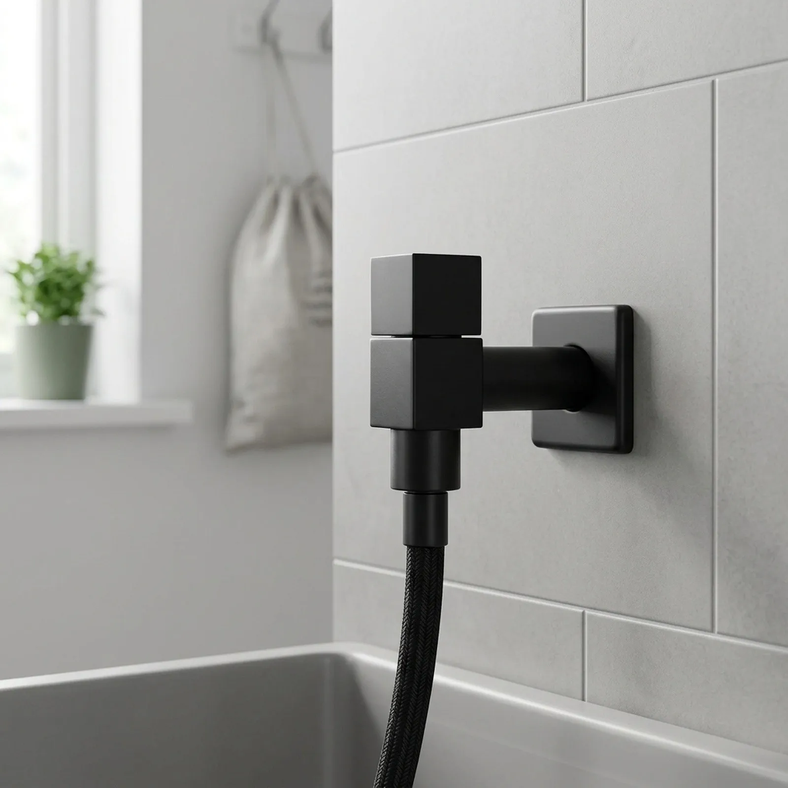 Black Brass Wall Mounted Washing Machine and Mop Pool Tap with G1/2 Thread Connection for Bathroom Kitchen Balcony and Garden
