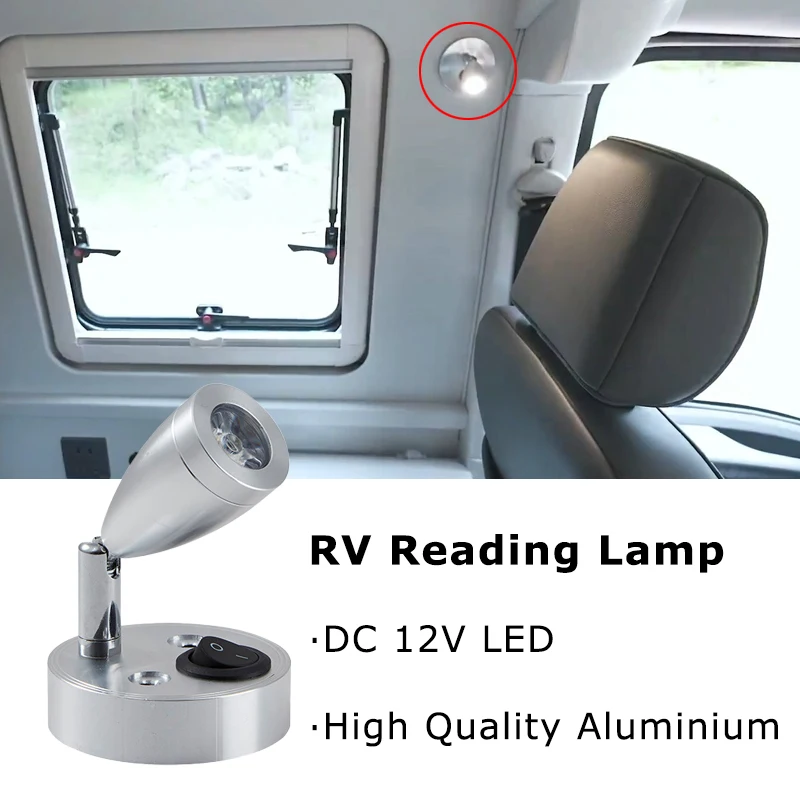 RV 12V Reading LED Lamp Boat Bedside Spotlight Interior Rotatable Wall Lamp for Caravan Camper Motorhome Indoor Lighting