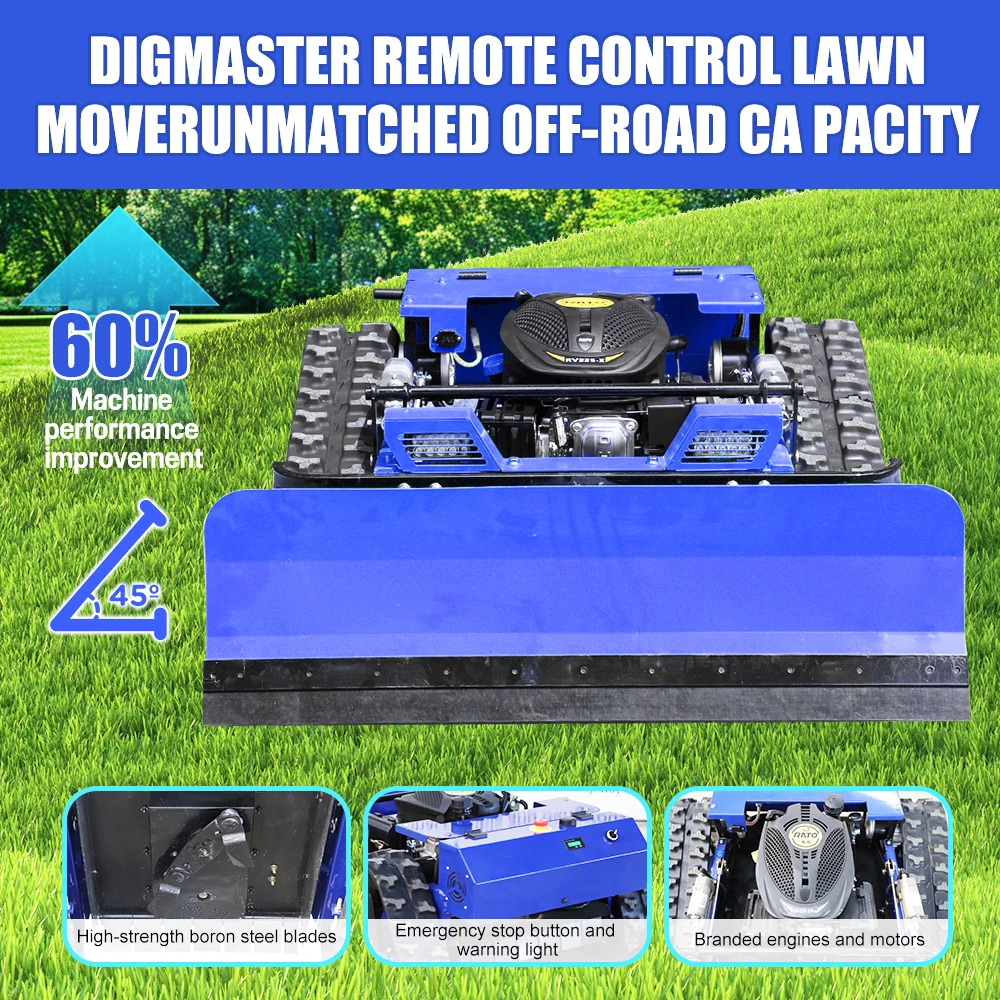 

All-season remote-controlled lawnmower and snowplow combo,dual modes for mowing and snow clearing,adjustable height and speed.