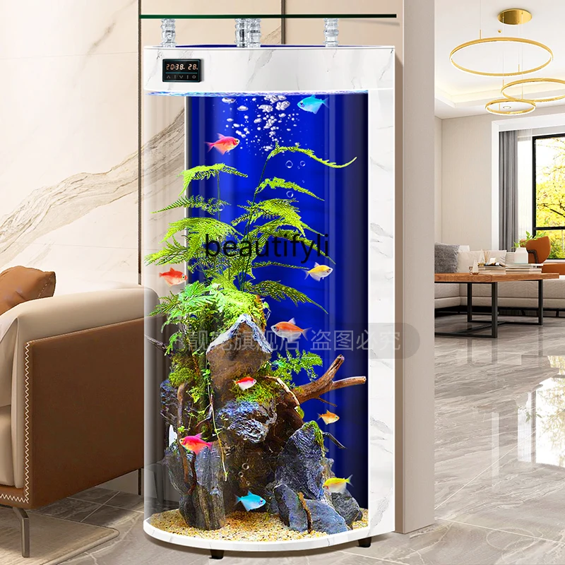 

Fish tank aquarium glass household living room vertical small and medium-sized TV cabinet landscaping ecological water-free