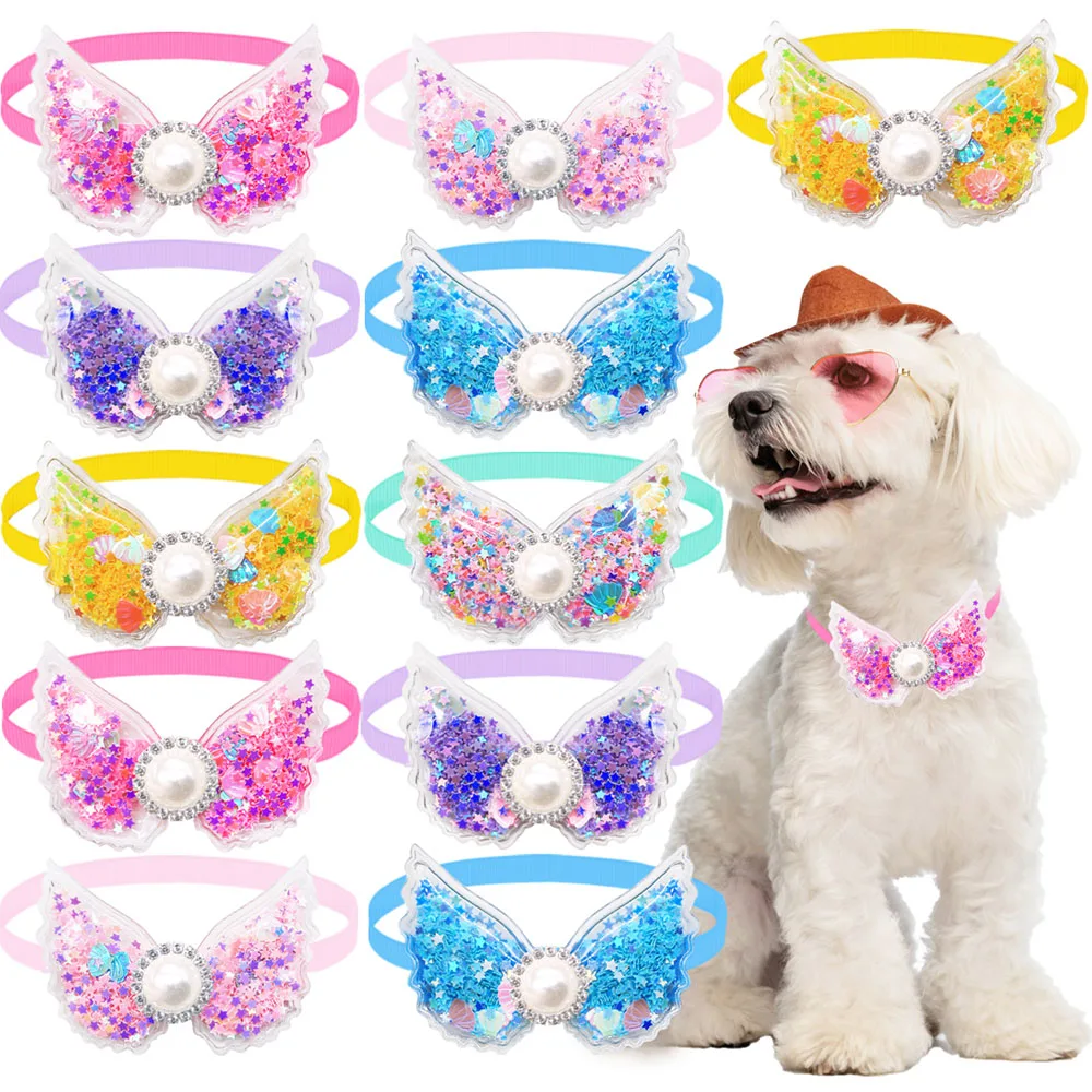 

50pcs Diamond Shiny Dog Bowtie Adjustable Fashion Small Dog Puppy Bow Tie Neckties For Dogs Pets Grooming Dog Decoration