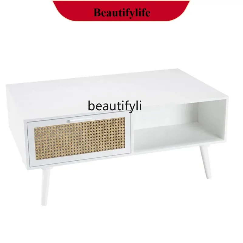 

ss8350 Simple Japanese rattan coffee table Modern living room Household small apartment Solid wood tea table