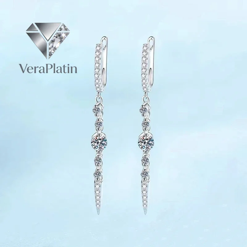 

Серьги-подвески VeraPlatin с кисточками из белого золота 18 карат и муассанитом 1.118 карата, платина PT950, подарок для девушки на день рождения, для женщин, на День святого Валентина