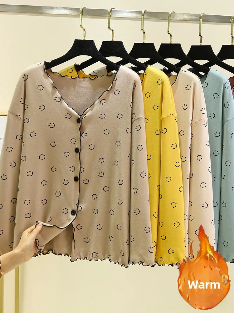 

Зимний топ на подкладке Fce, женская повседневная домашняя одежда, свободный крой, V-Ne Long Sve, вязаный свитер с рисунком улыбки на лице