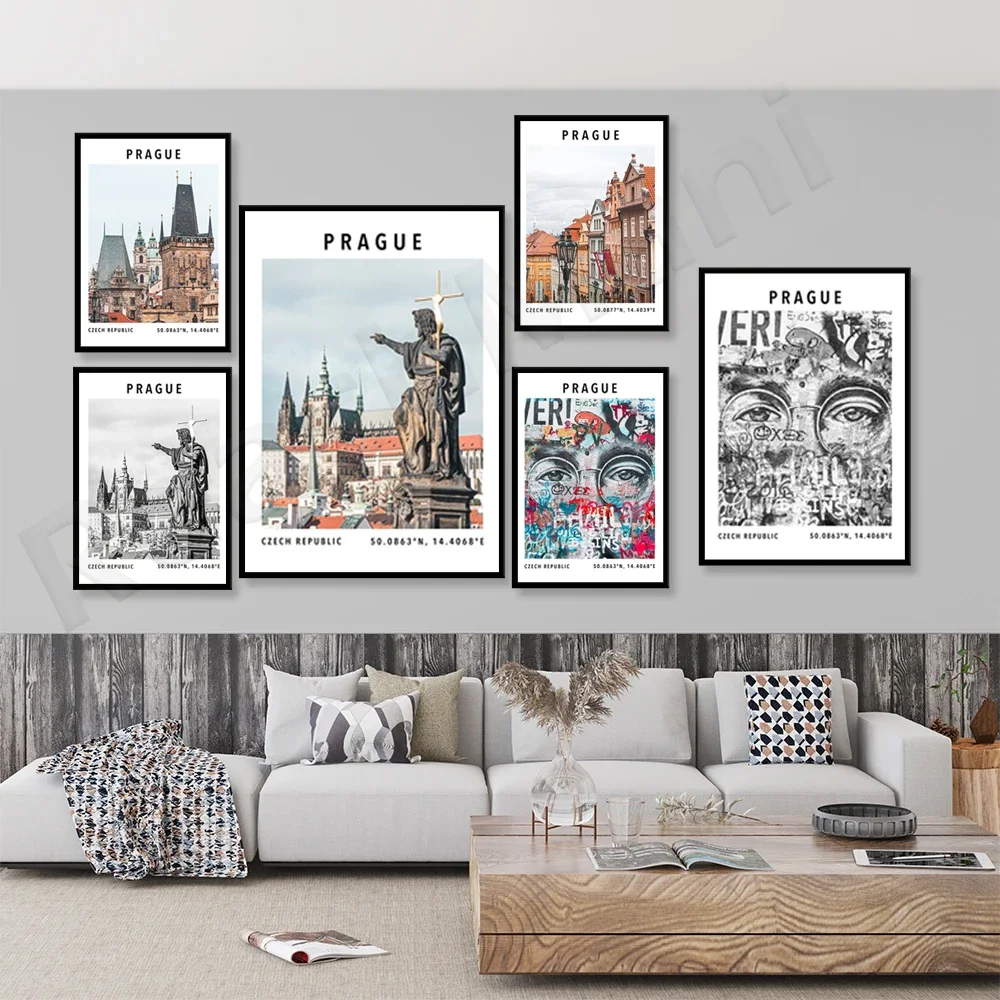 Prague Prints, John Lennon Wall Prague, Charles Bridge, Czech Republic Wall Art Prague Coordinates Prague City Travel Poster