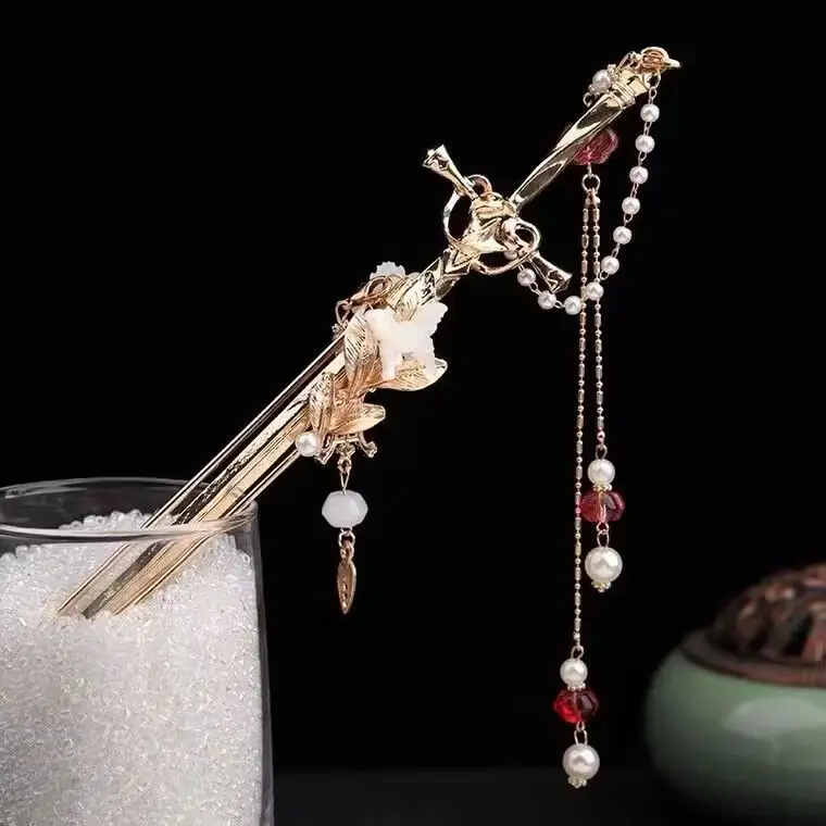 2026 New Chinese Style Sword Hairpin for Women Tassel Metal Chignon Pin Pearl Pendant Hair Sticks Snake Casual Headdress