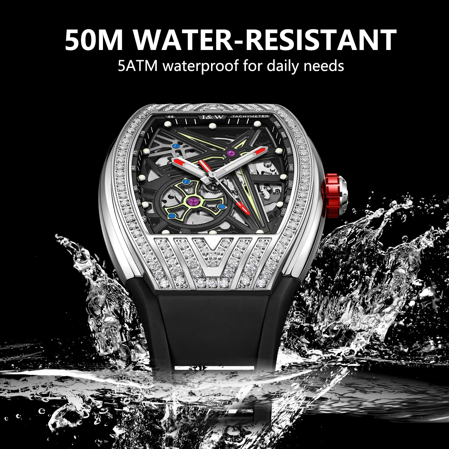 Men\'s Wine Barrel Fully Automatic Mechanical Watch,Luxury Sport Waterproof 50m Men Wristwatch with Hollow Star