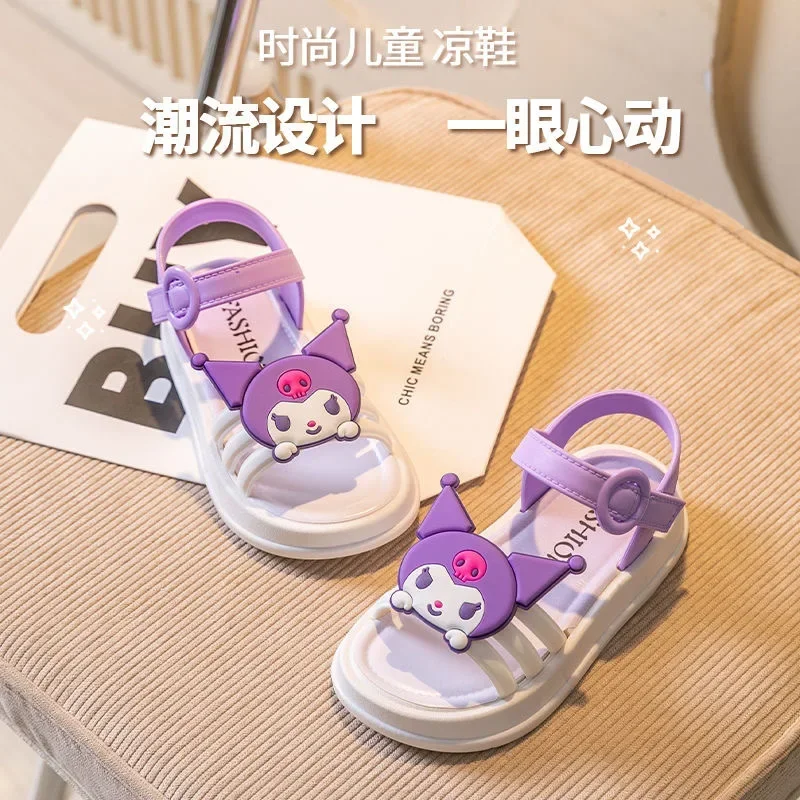 2024 Kuromi Sandal Girls Sanrio Kawaii Anime My Melody Shoes Girly Heart Summer Cute Cartoon Babys Slipper Korean Tide Kid Gift